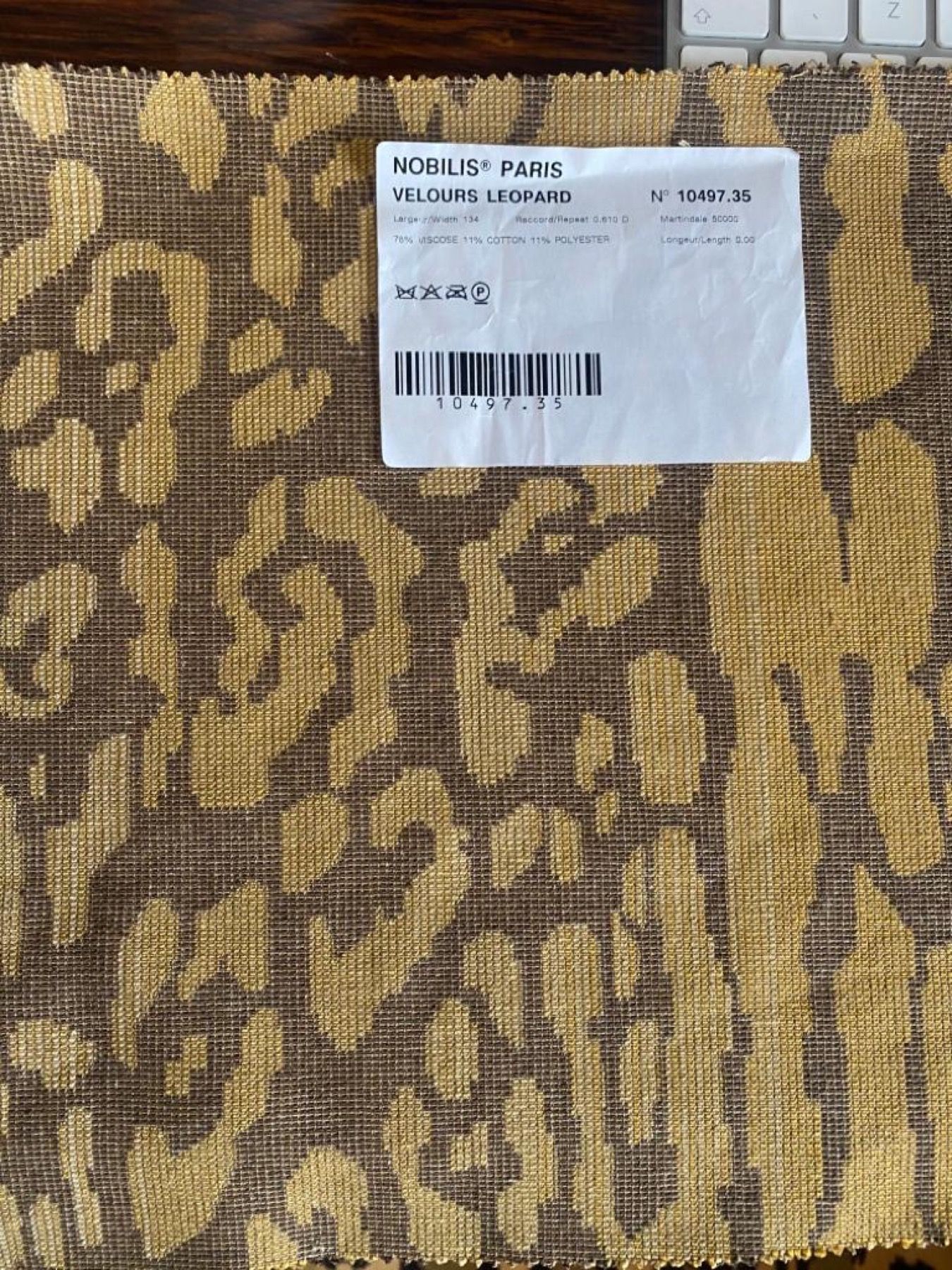 Nobilis upholstery fabric sample label used for a Kennington Upholstery project